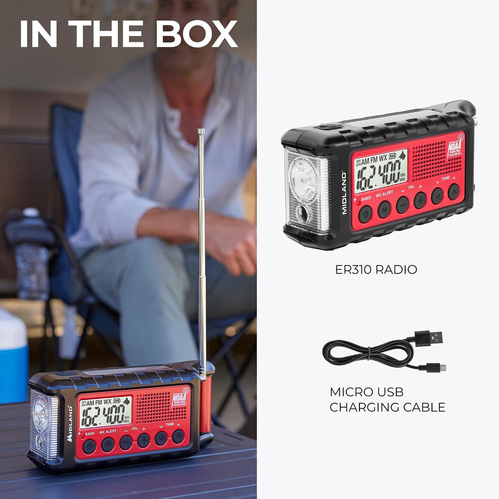 Midland - ER310, Emergency Crank Weather AM/FM Radio - Red/Black