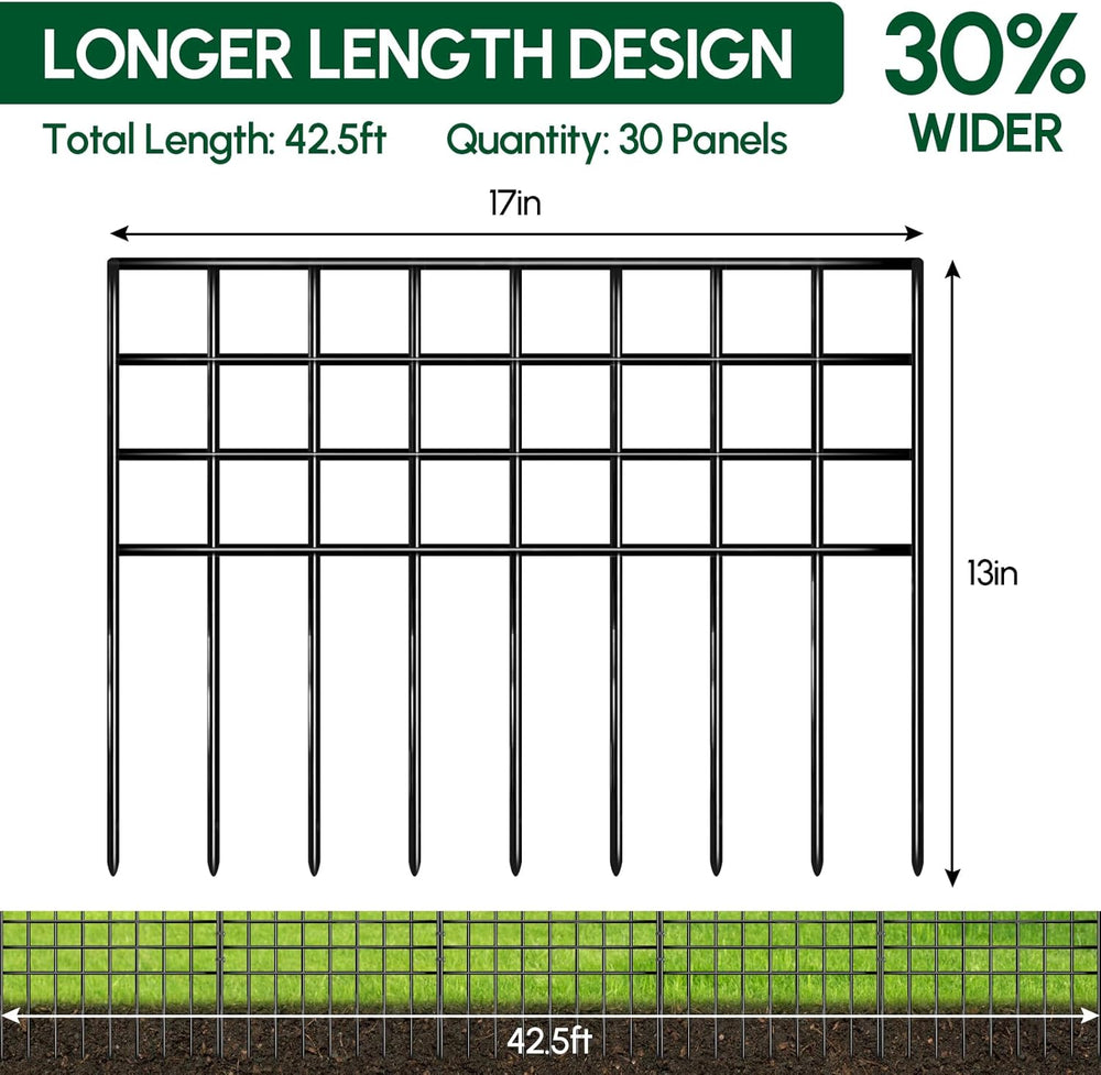 42.5ft(L) x 13in(H) Garden Fence Animal Barrier, 30 Panels No Dig Fence Panel...