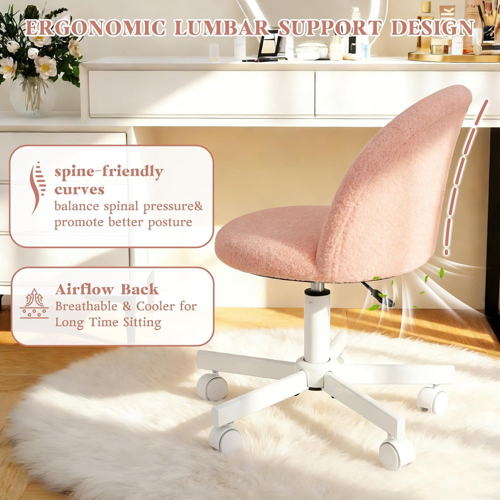 WAYTRIM Pink Vanity Chair with Wheels - Swivel Makeup Chair Small Computer Ch...