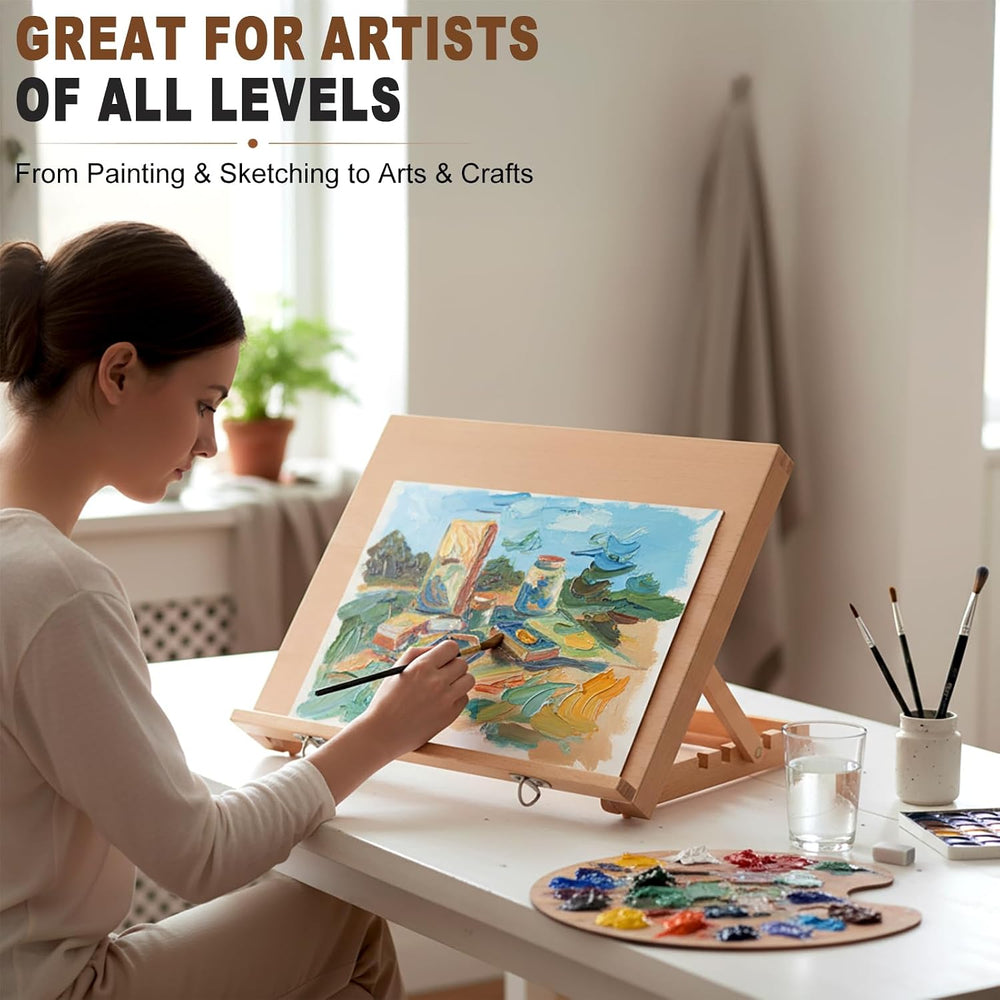 16.5"x12" Beechwood Tabletop Easel with Paint and Sketch Papers,Mas...