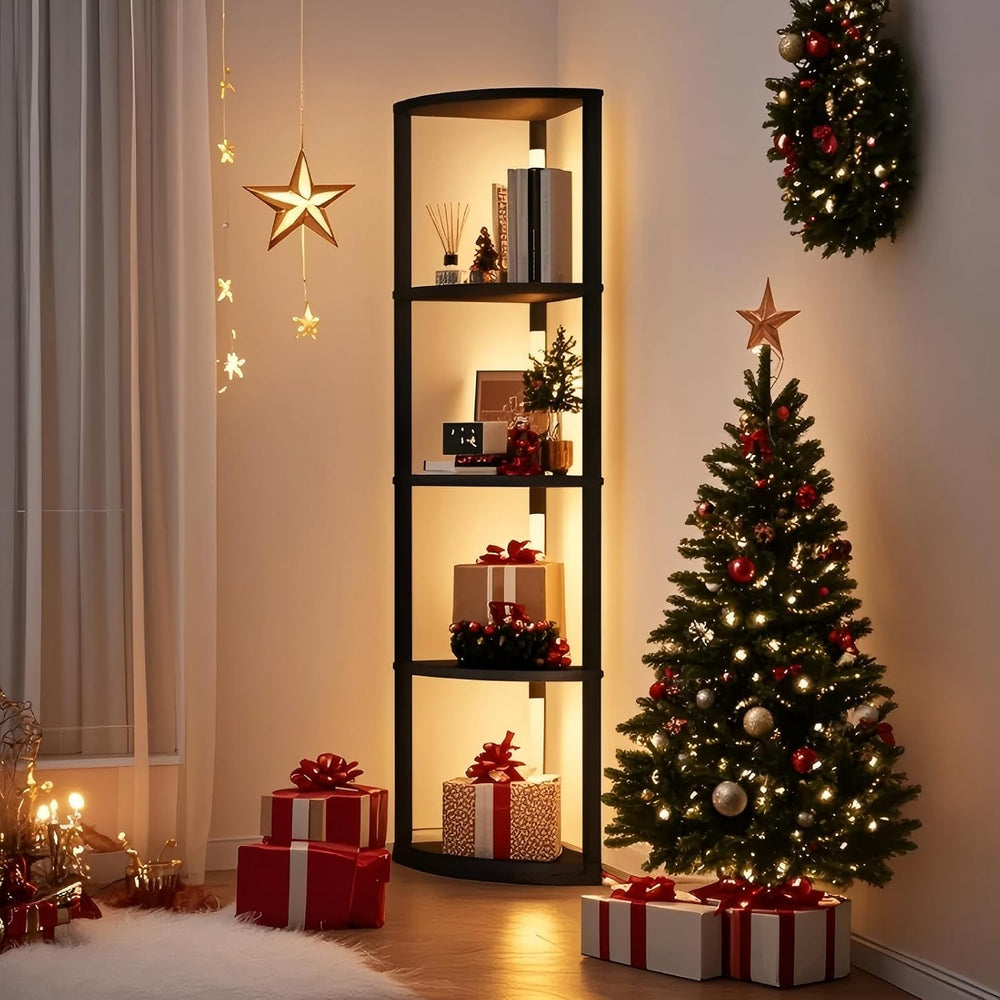 VILICK Corner Shelf with Light 5 Tier Tall Standing Shelf Dimmable Corner Flo...