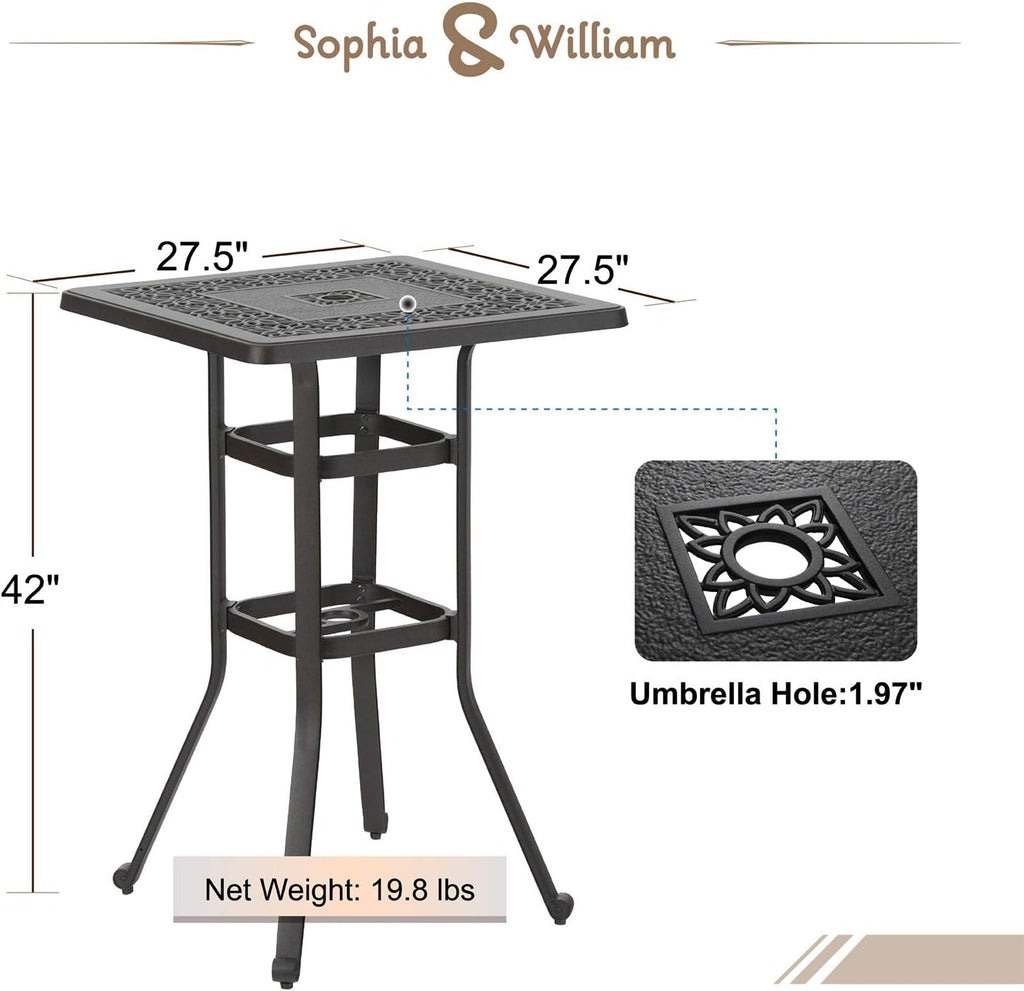 Sophia & William Cast Aluminium Bar Height Outdoor Table, Square