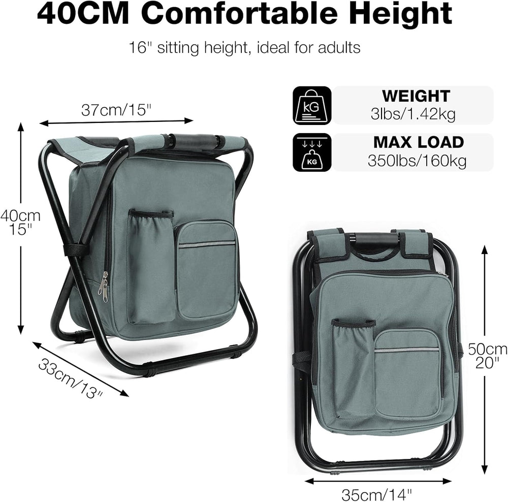 Portable Backpack Stool Cooler, Folding Seat Backpack Chair, Gray