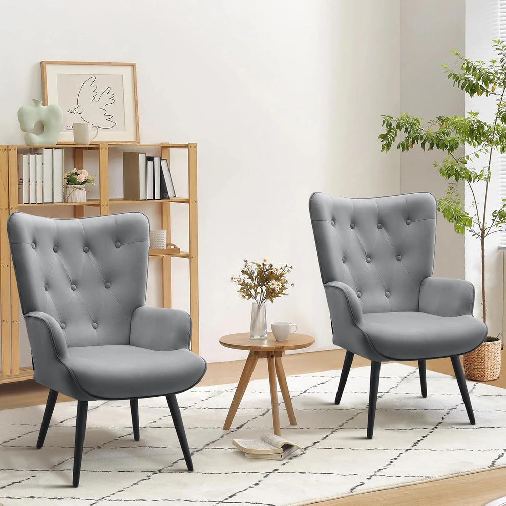 Furnimart Accent Chairs Set of 2, Grey Velvet Chair Reading Chair Armchair wi...