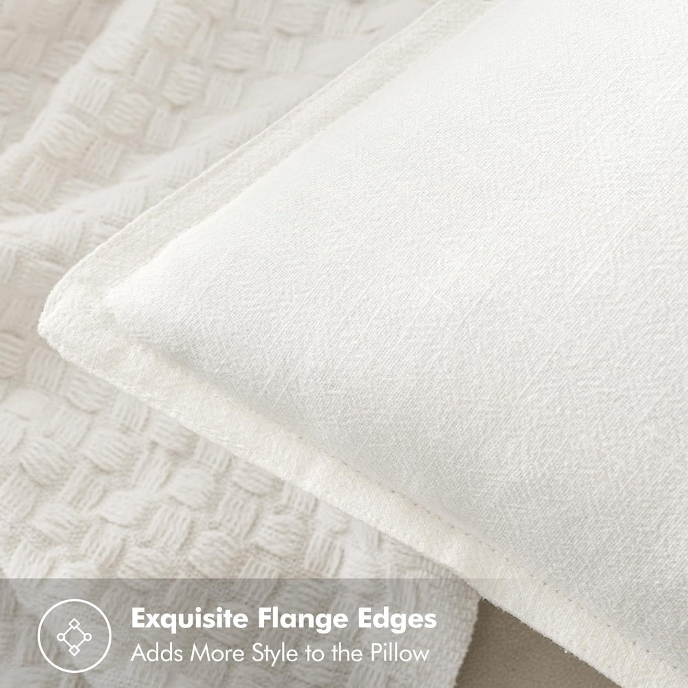 MIULEE Decorative Linen Euro Sham Pillow Covers 24x24 Cream White