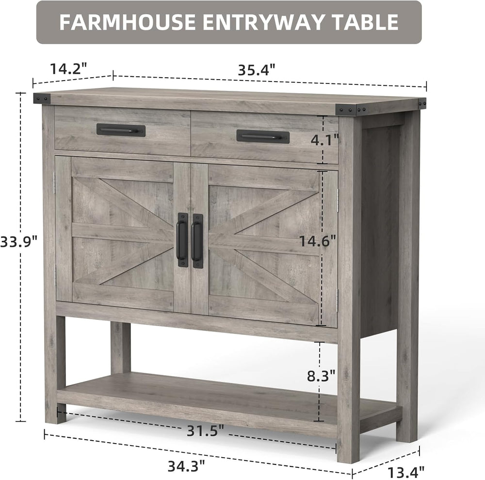 GARVEETECH 35.4" Farmhouse Console Table with 2-Door Cabinet & 2 Dra...
