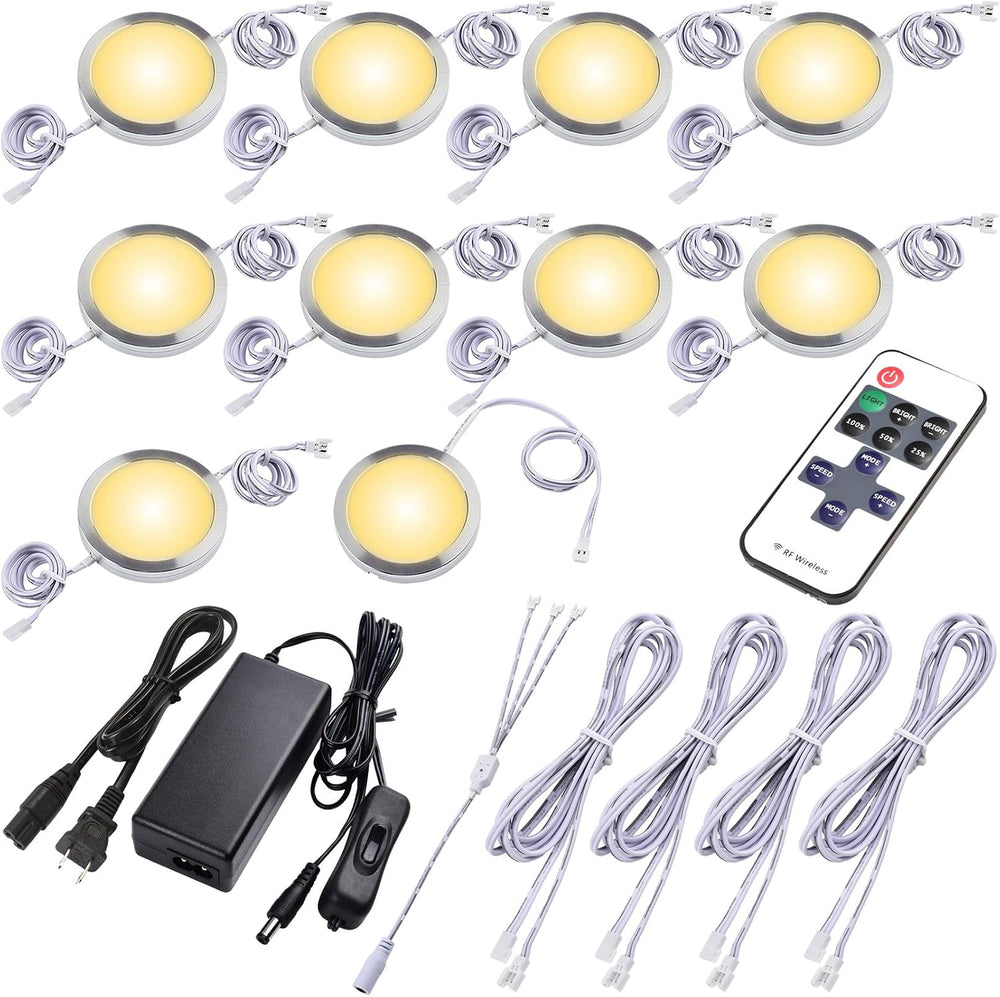 Round LED Puck Lights, Liquor Under Cabinet Accent Light Kit, 110 Volt Hard W...