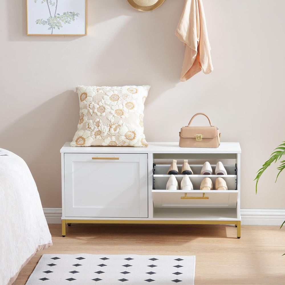 HOOBRO Shoe Bench with Storage, Shoe Storage Bench with 2 Flip Drawers