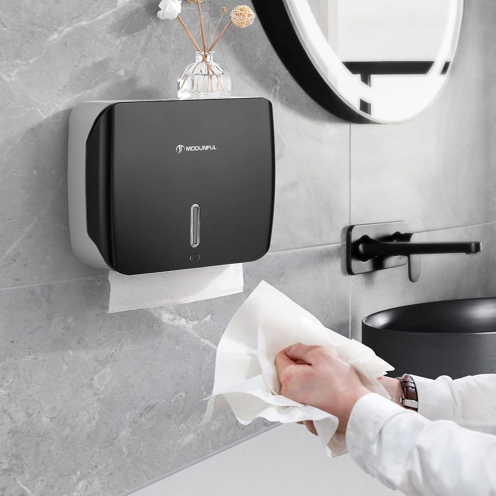modunful Folded Paper Towel Dispenser Wall Mount - No Drill Matte Black