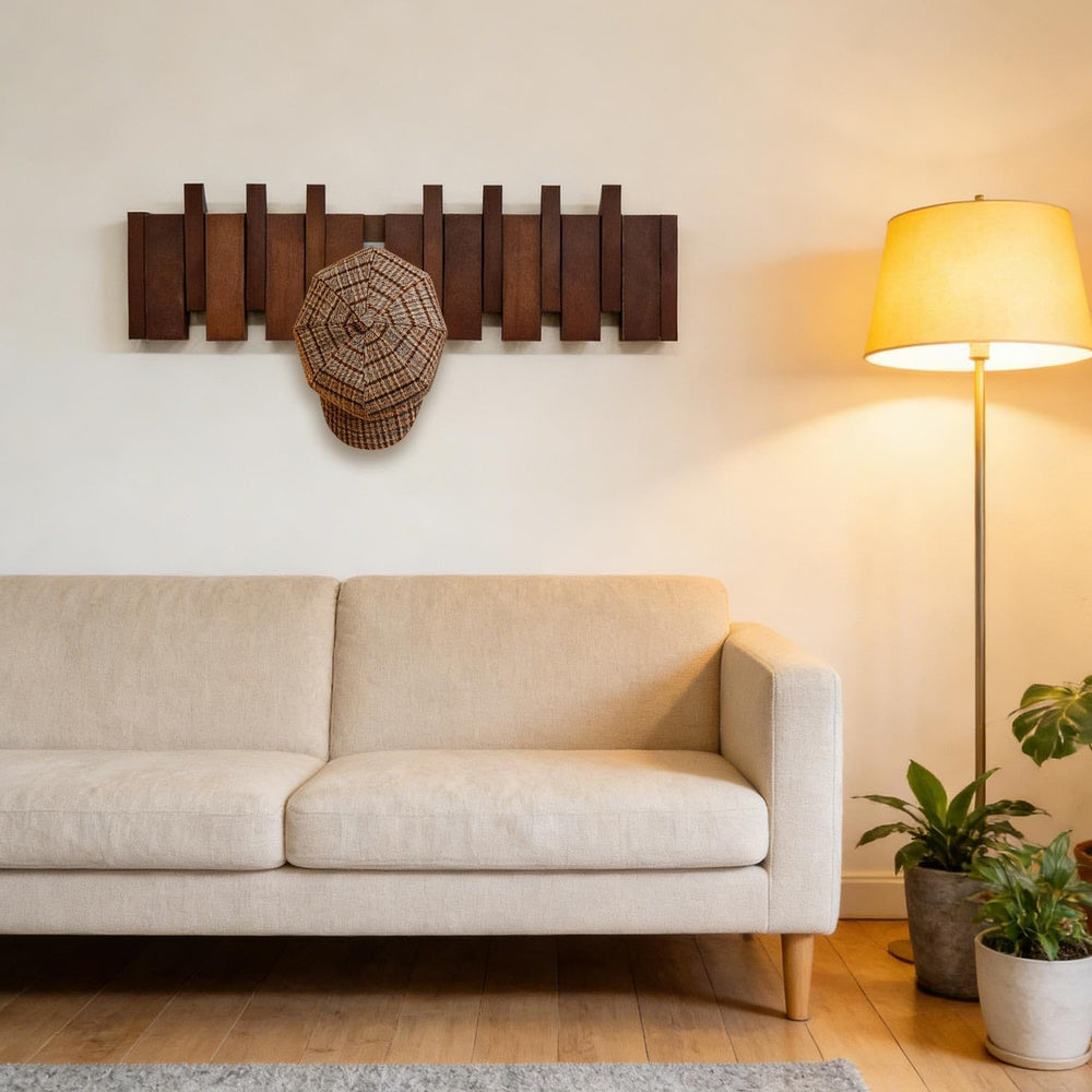 ArtBeek Walnut Wall Mounted Piano Key Coat Rack with 8 Hooks