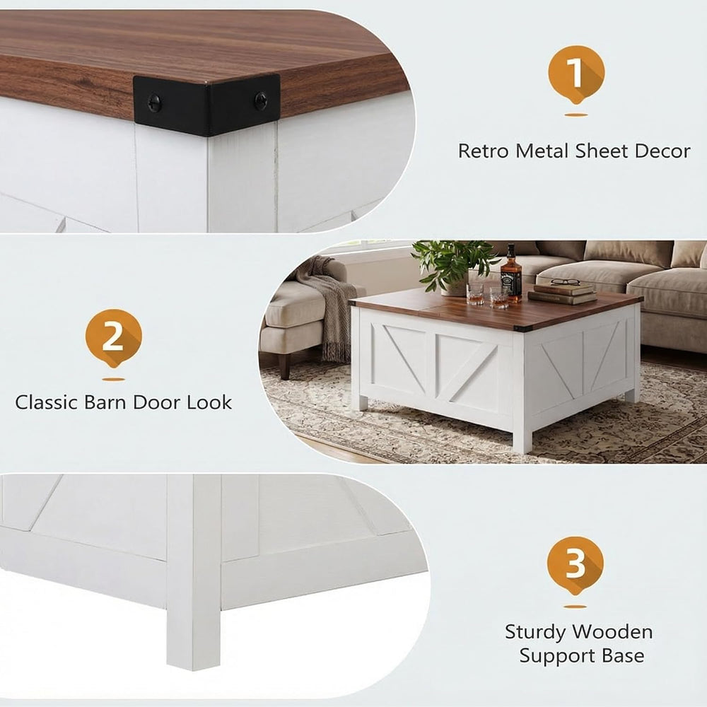 35” Farmhouse Coffee Table, Rustic Center Table for Living Room