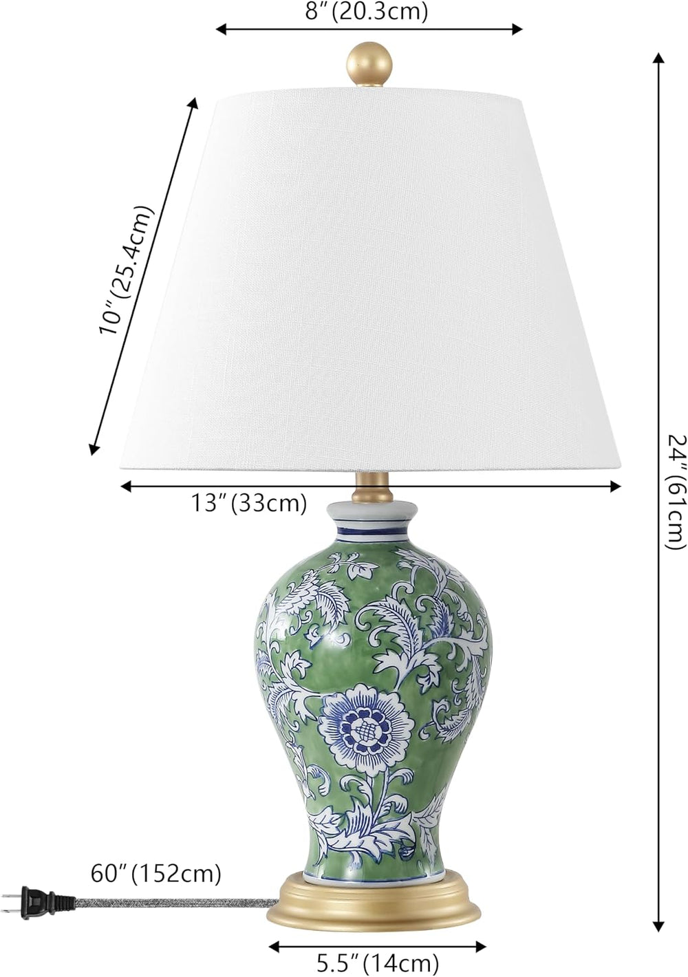 JONATHAN Y Grace 24" French Country Floral Urn Ceramic Lamp, Green/White