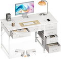 Casaottima 40 Inch Small Computer Desk with 6 Drawers, Reversible Storage Desk for Home Office, Work Study Table for Bedroom, White