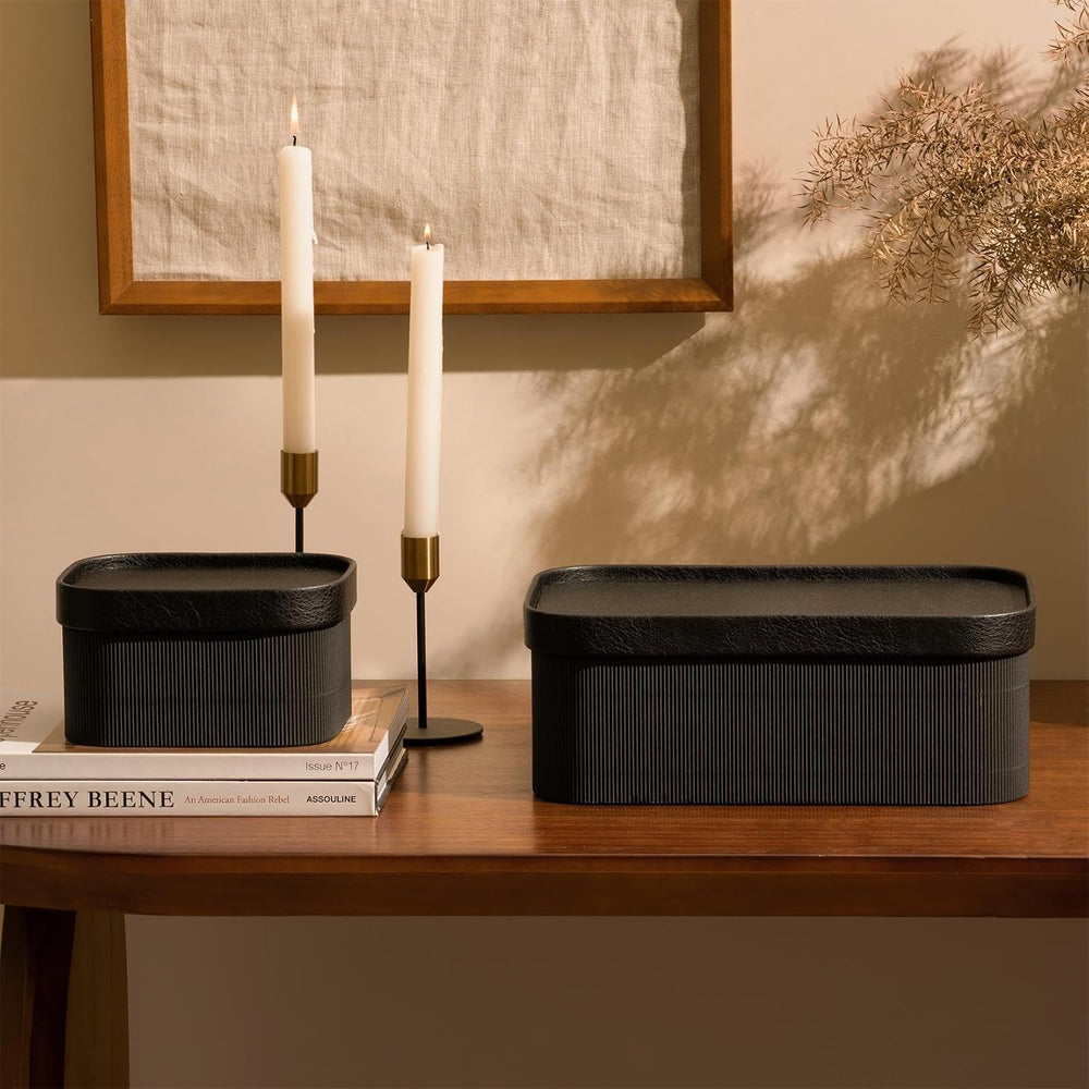 LA JOLIE MUSE Decorative Storage Boxes with Lids Faux Leather, Black 3 Pack