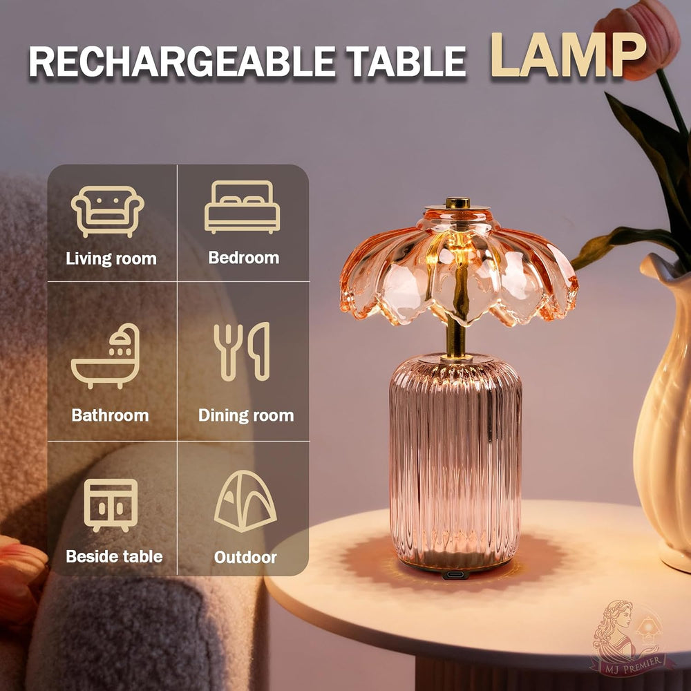 MJ PREMIER Rechargeable Table Lamp, Small Cordless Lamp with Timer, Pink