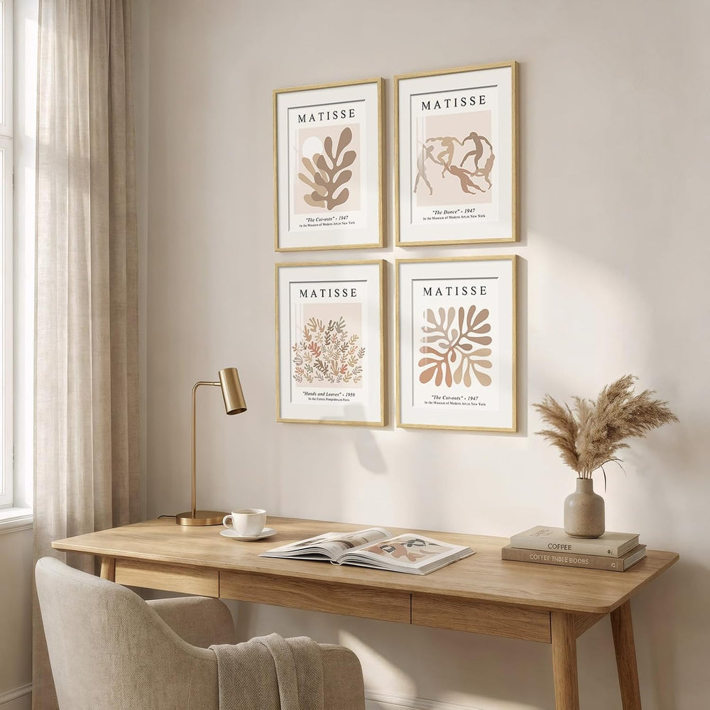 4 Piece Framed Matisse Abstract Neutral Botanical Wall Art, 11x14 Inch
