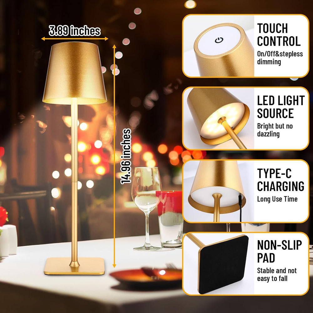 Retisee 12 Pack Cordless Table Lamp Portable Rechargeable Lamps, Gold