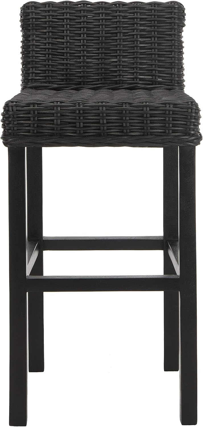 SAFAVIEH Cypress Barstool Wood Bar Stool, 29.72" Seat Black FOX6502C