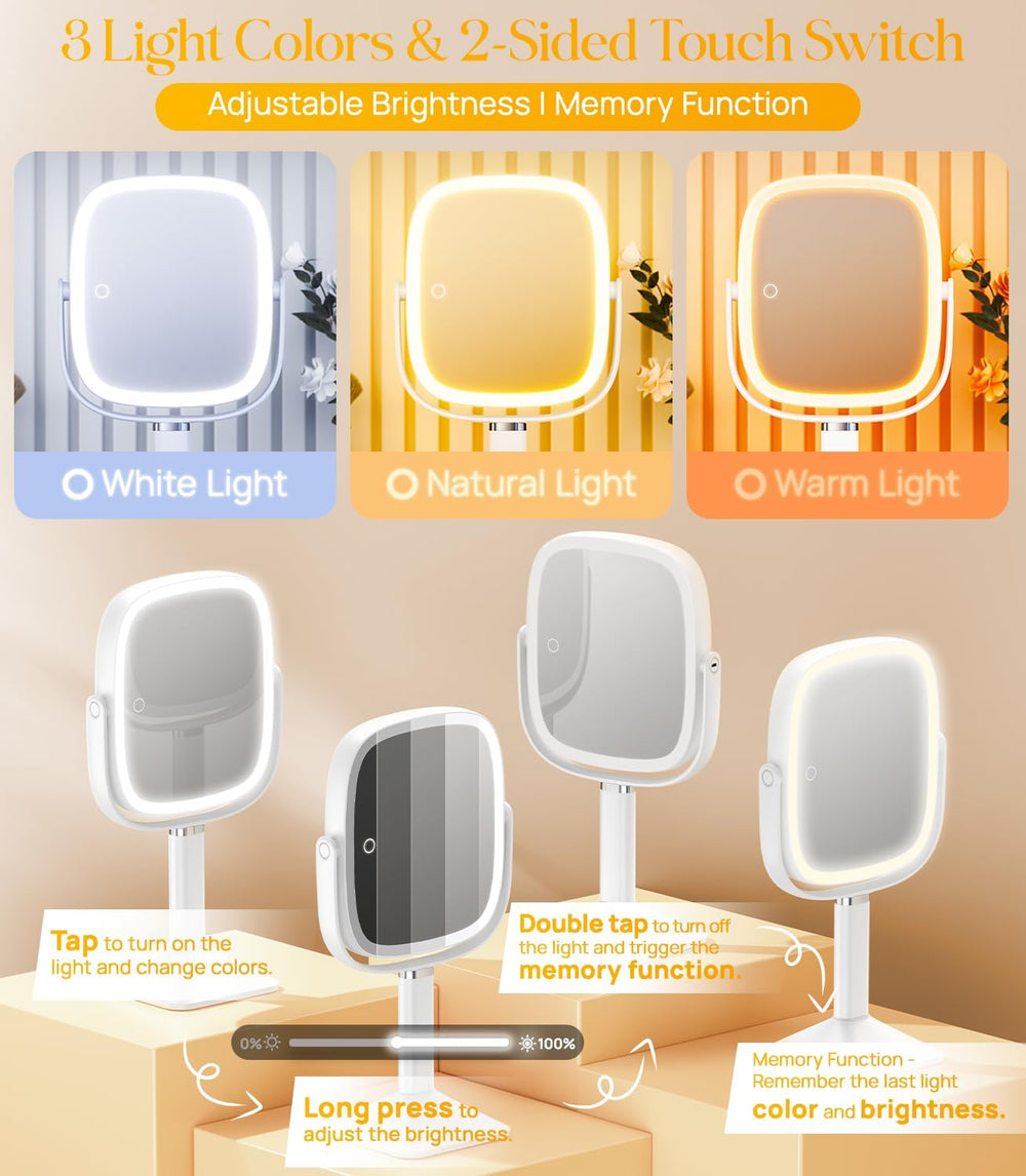 Gospire Rectangle Lighted Makeup Mirror with Magnification 1X/10X, White