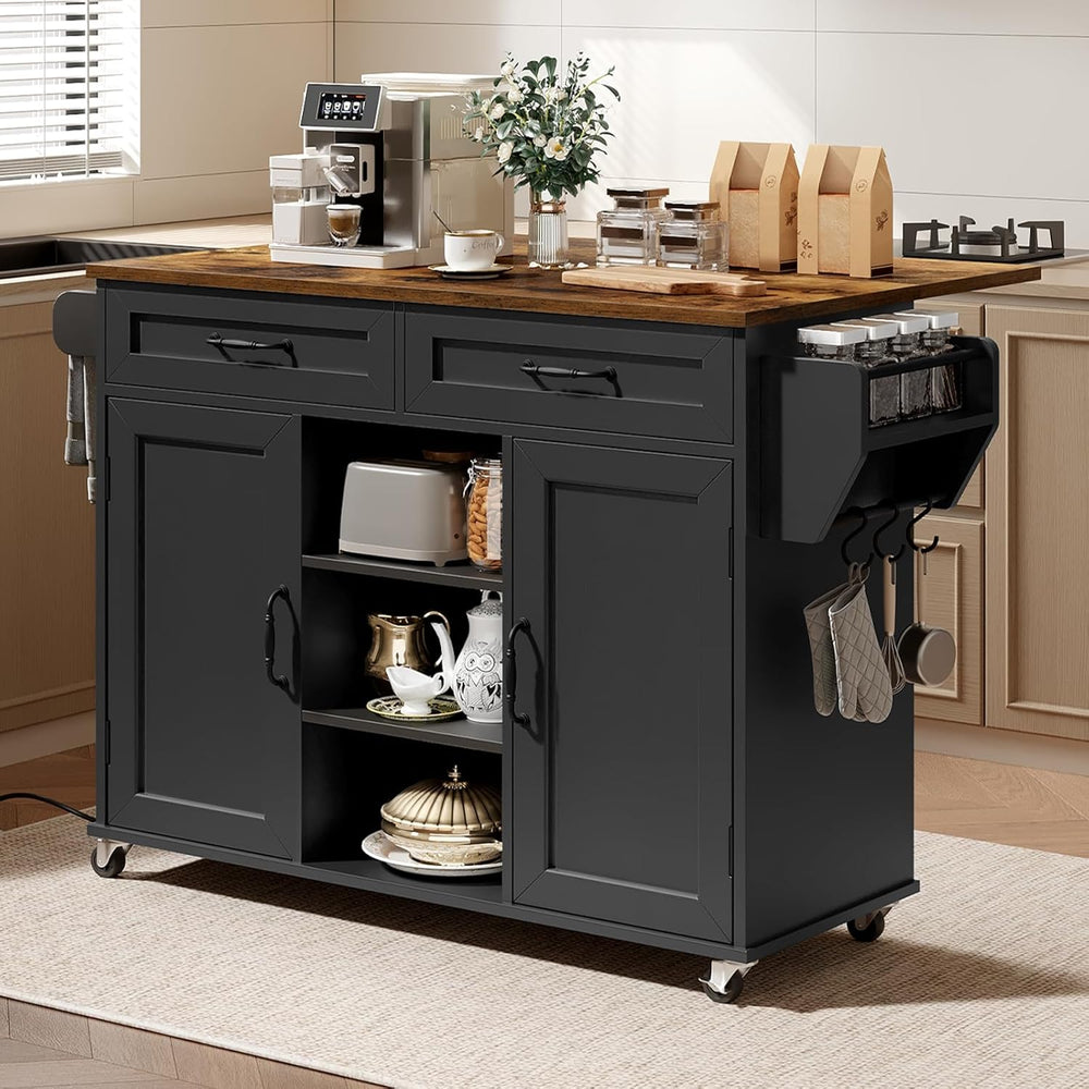 RALGEND Kitchen Island with Power Outlets & Drop Leaf, Kitchen Cart with ...