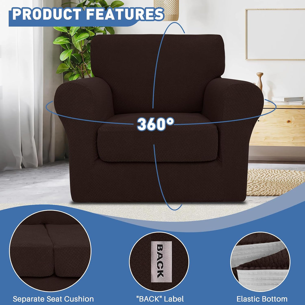 JIVINER 2 Pieces Armchair Covers for Living Room Stretch Chair Slipcovers wit...