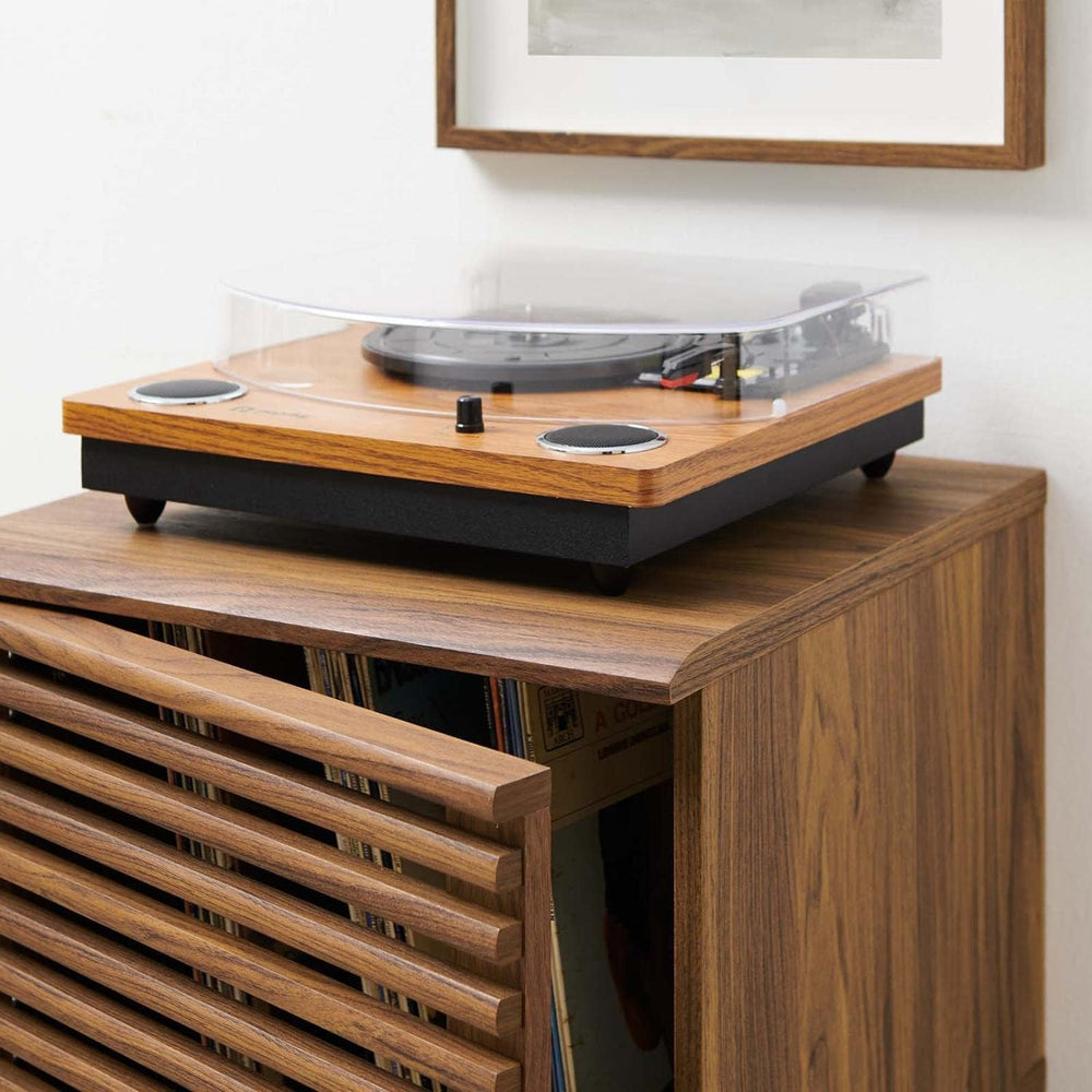 Modway Render Mid-Century Modern 19" Vinyl Record Display Stand in Walnu...