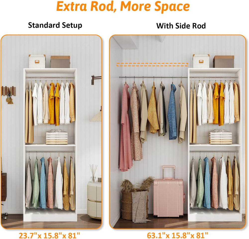 Closet System with 3 Hanging Rods& Shelf , 2FT Small Closet Organizer Sys...