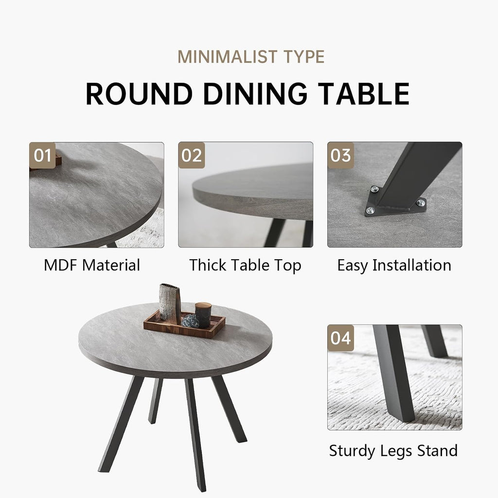 zerifevni round dining table set, mid century modern showing dimensions