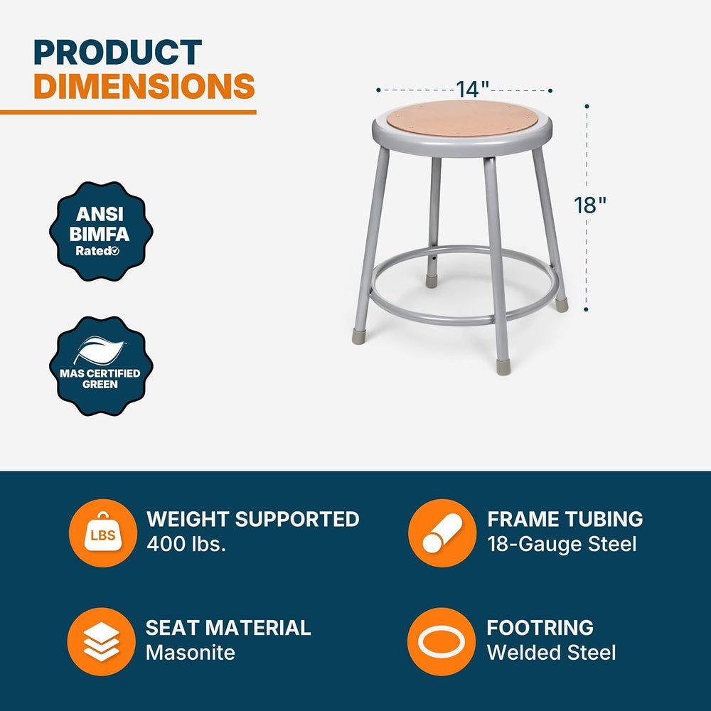 OEF Furnishings OEF6218/2 Preassembled Commercial Steel Round Stool with Maso...