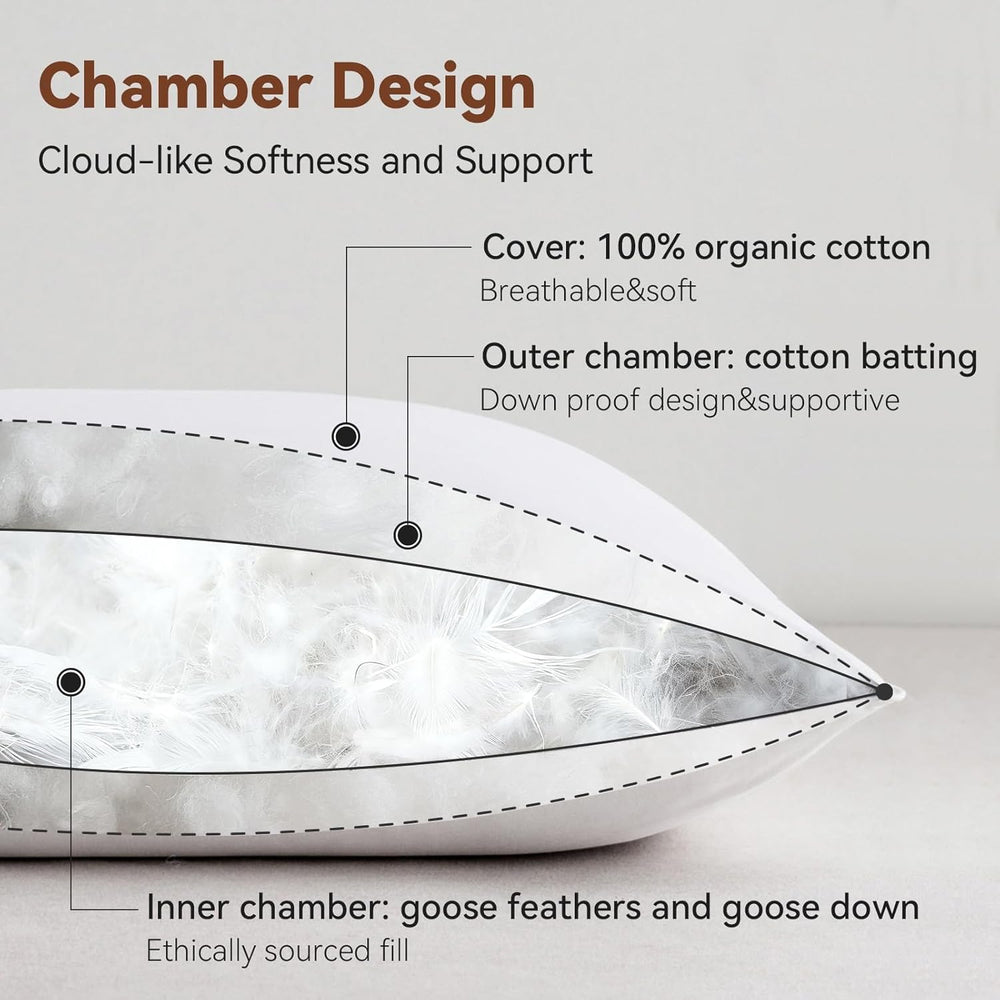 Goose Feathers and Down Pillow, Bed Pillow Queen Size Set of 1
