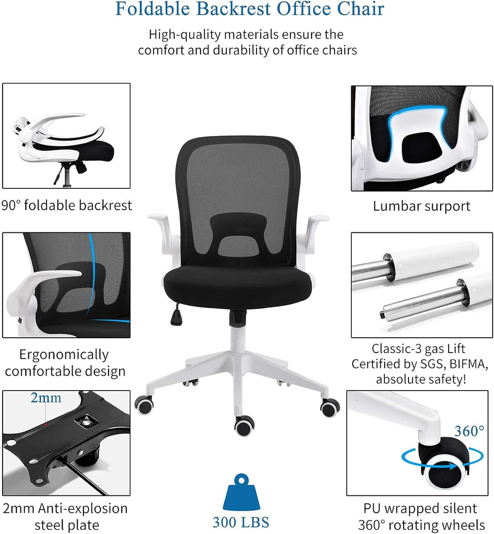 IPKIG Foldable Office Chair - Home Office Desk Chairs with Wheels and Flip-Up...