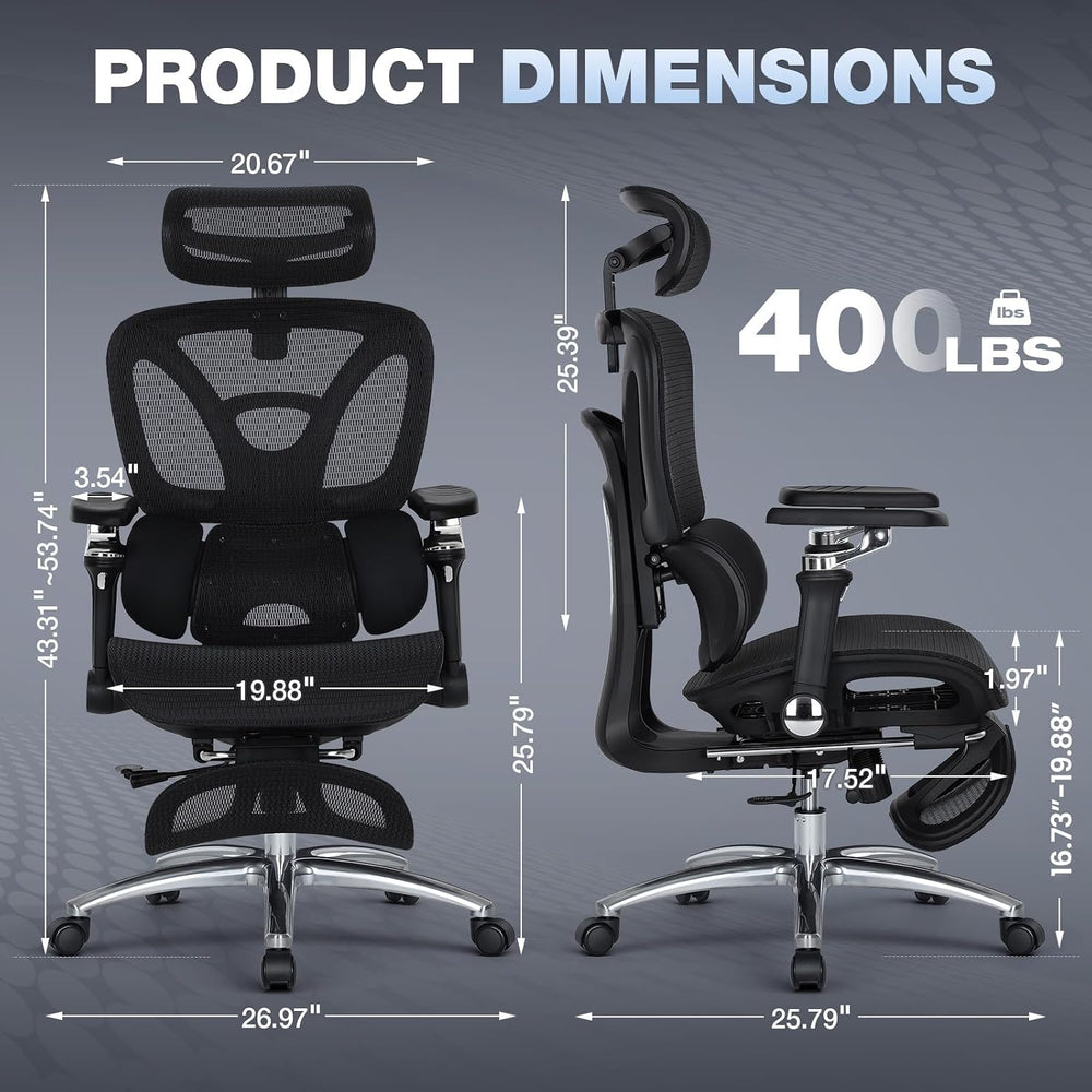 MALOL Ergonomic Office Chair, 400lbs High Back Mesh Desk Chair with 6D Armres...