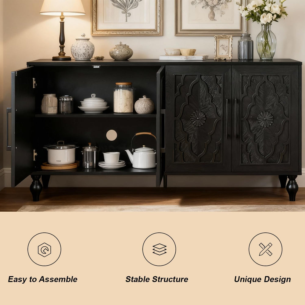 Sideboard Buffet Cabinet, Living Dining Room Accent Cabinet Black