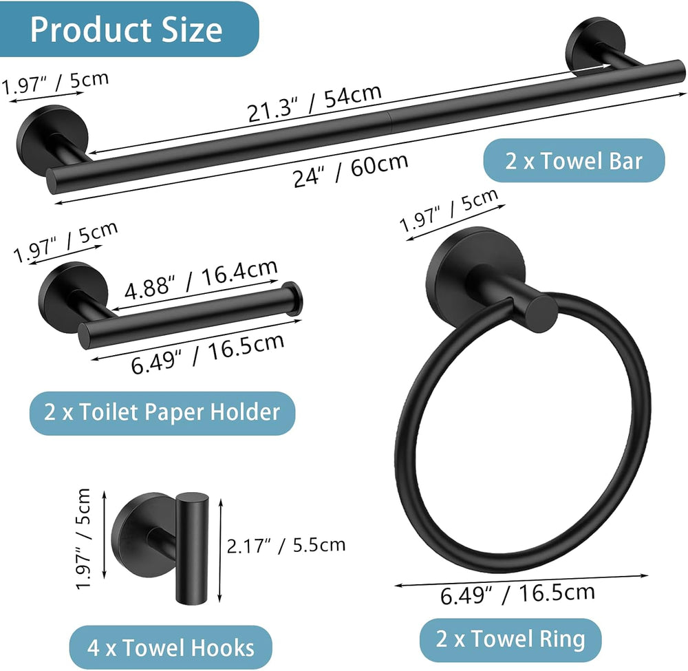 Newfun 10-Pieces Matte Black Bathroom Hardware Set 24 Inch
