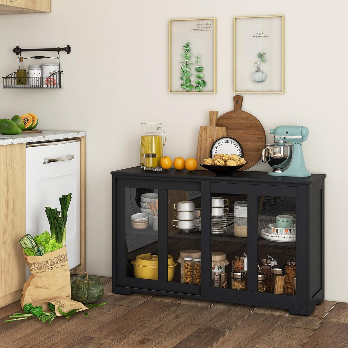 COSTWAY Buffet Sideboard with Storage, 2-Door Floor Cupboard