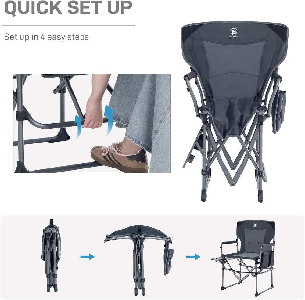 EVER ADVANCED Camping Directors' Chair with Side Table, Portable Folding ...