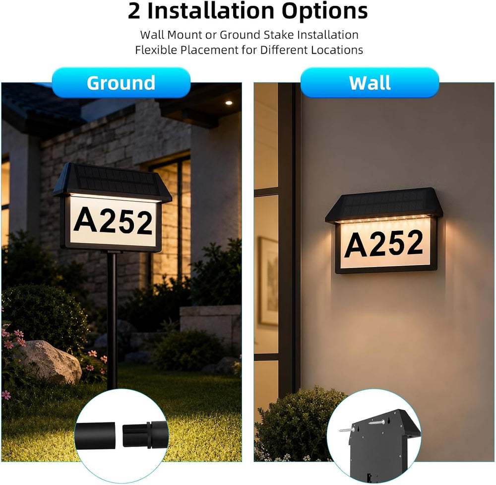 Lacasa Solar Address Sign Lighted House Numbers Waterproof 3 Color Modes