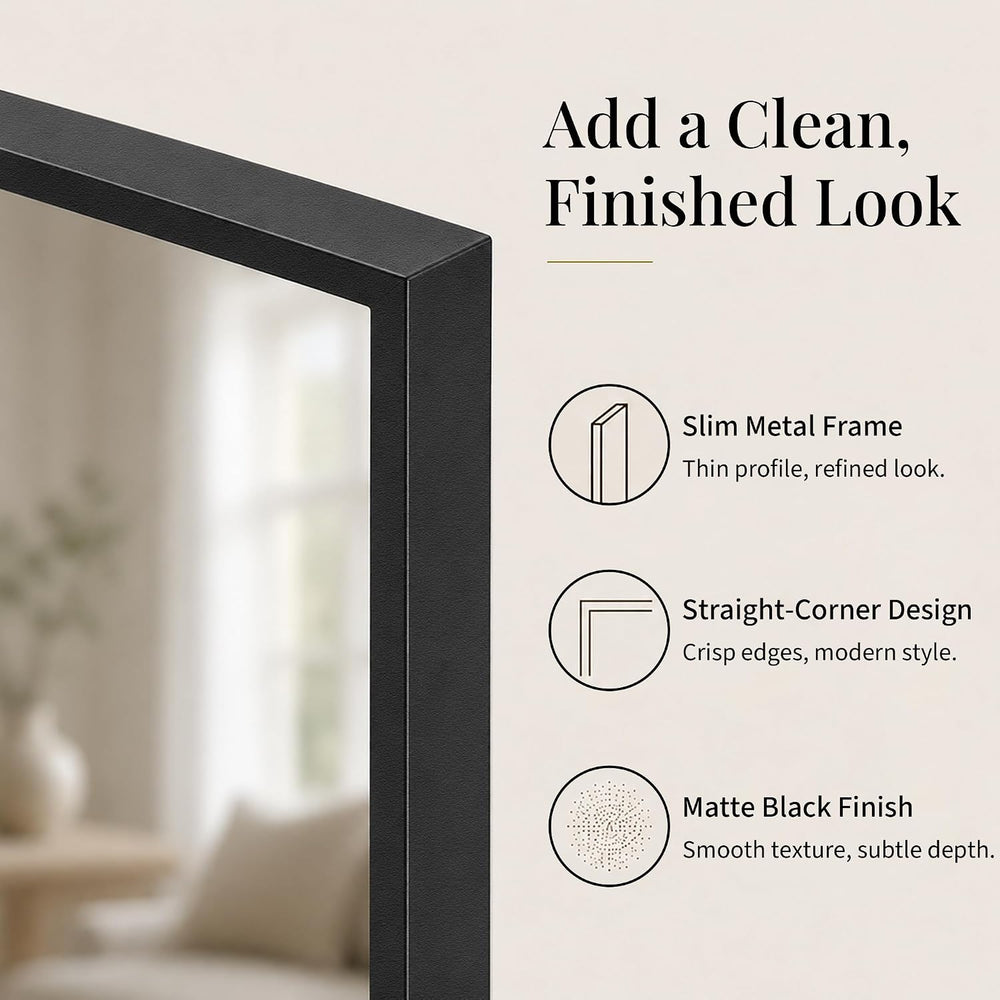 24x36 Inch Matte Black Rectangular Bathroom Vanity Mirror