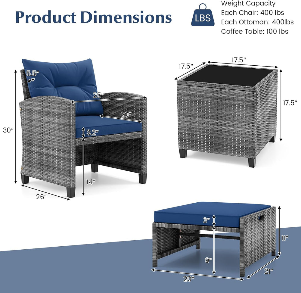 Tangkula 5 Pieces Patio Conversation Set, PE Wicker Rattan Outdoor Furniture ...