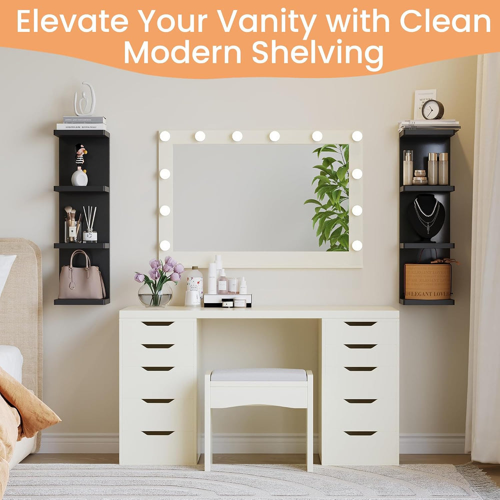 upsimples 4 -Tier Floating Wall Shelf, Black Vertical Vanity Decor Shelves