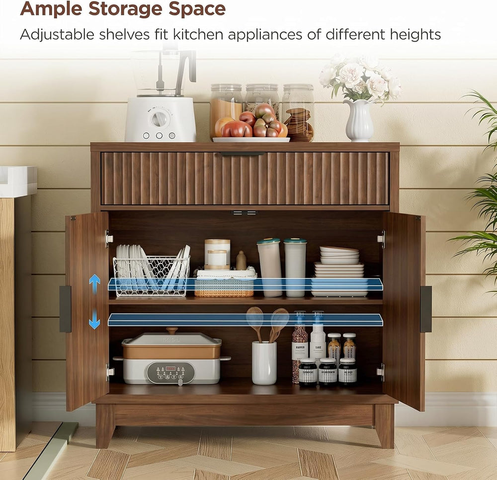 Vabches 32" Fluted Sideboard Buffet Cabinet with Storage, Walnut