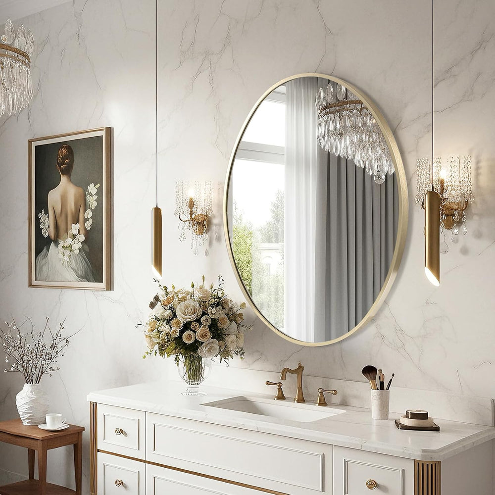 Oval Wall Mirror, 20"x28" Gold Oval Vanity Mirror, Bathroom Mirror ...