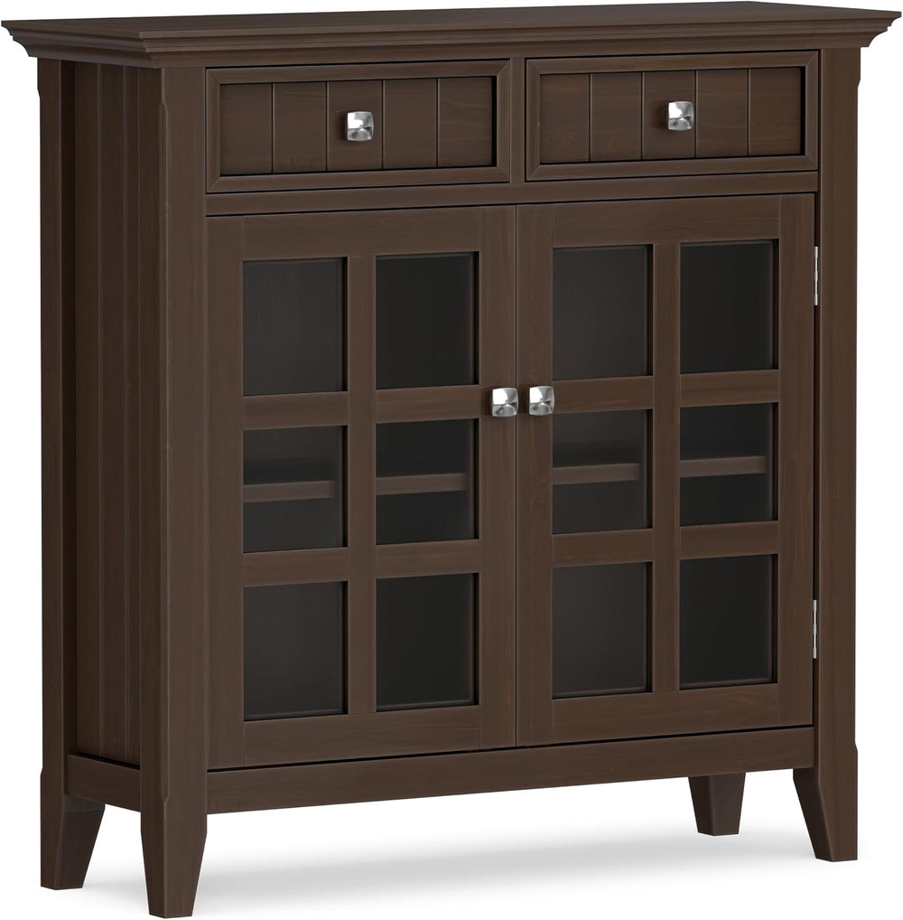 SIMPLIHOME Acadian 36" Wide Solid Wood Cabinet in Natural Aged Brown