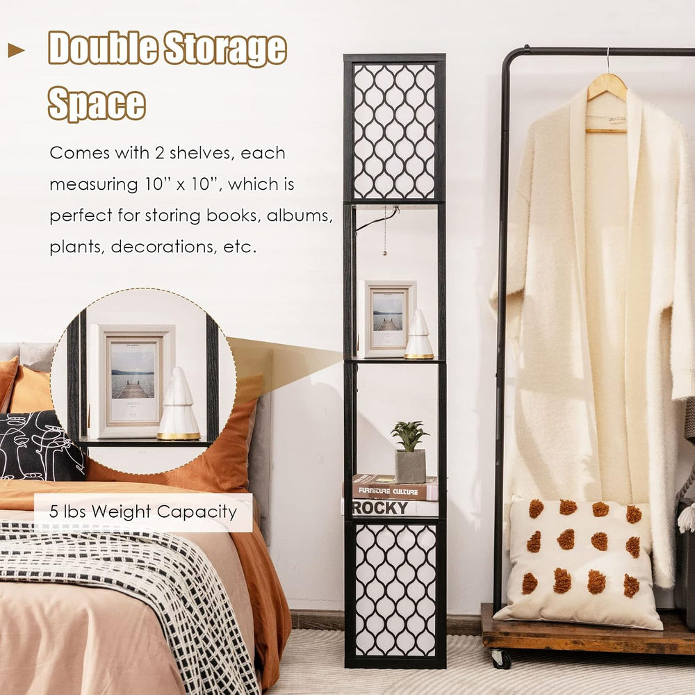 Tangkula Modern Shelf Floor Lamp, Freestanding Double Lamp w/ 2-Tier Wood She...