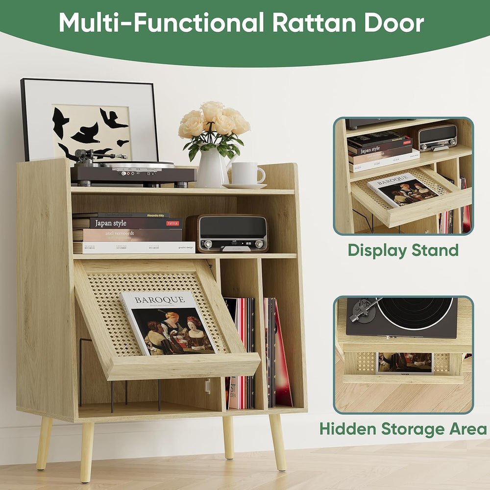 Kiasthome Record Player Stand, Vinyl Record Storage Cabinet Up to 150 Albums,...