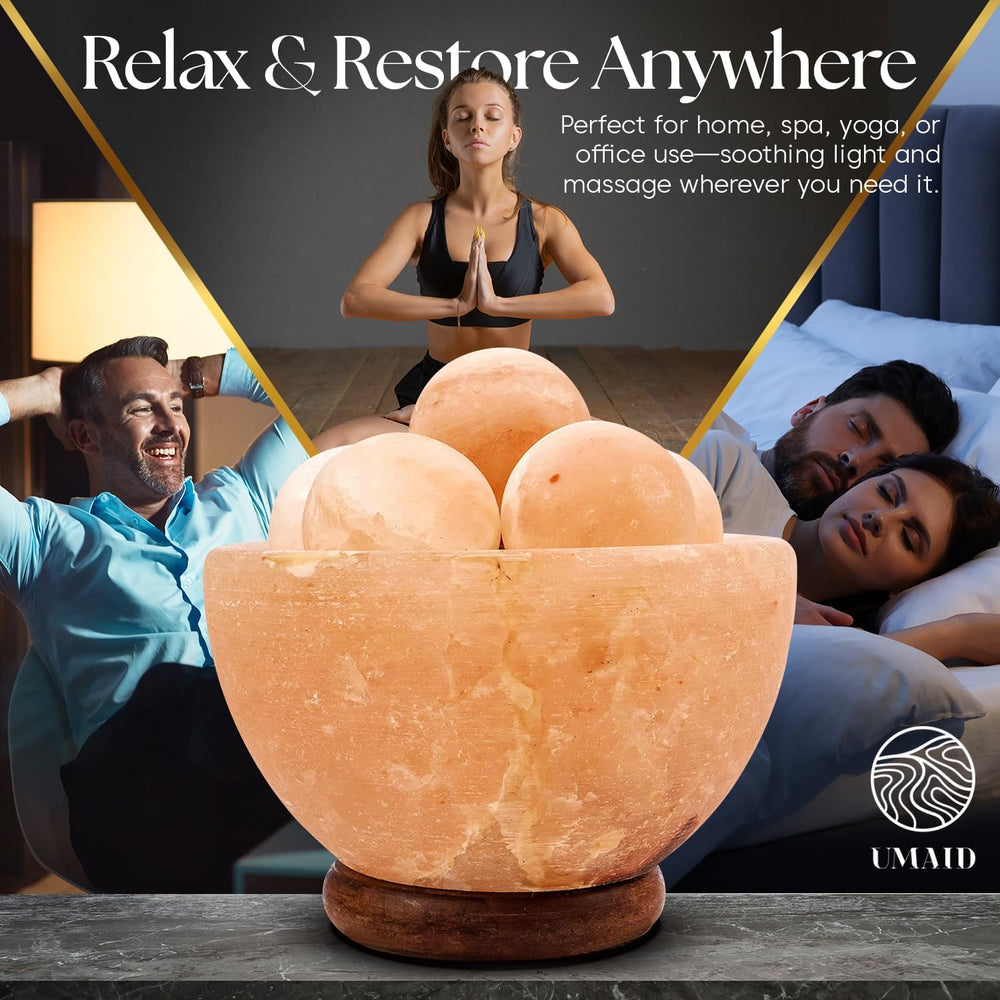 UMAID Himalayan Salt Lamp Bowl with 6 Himalayan Salt Massage Stones, Dimmable...