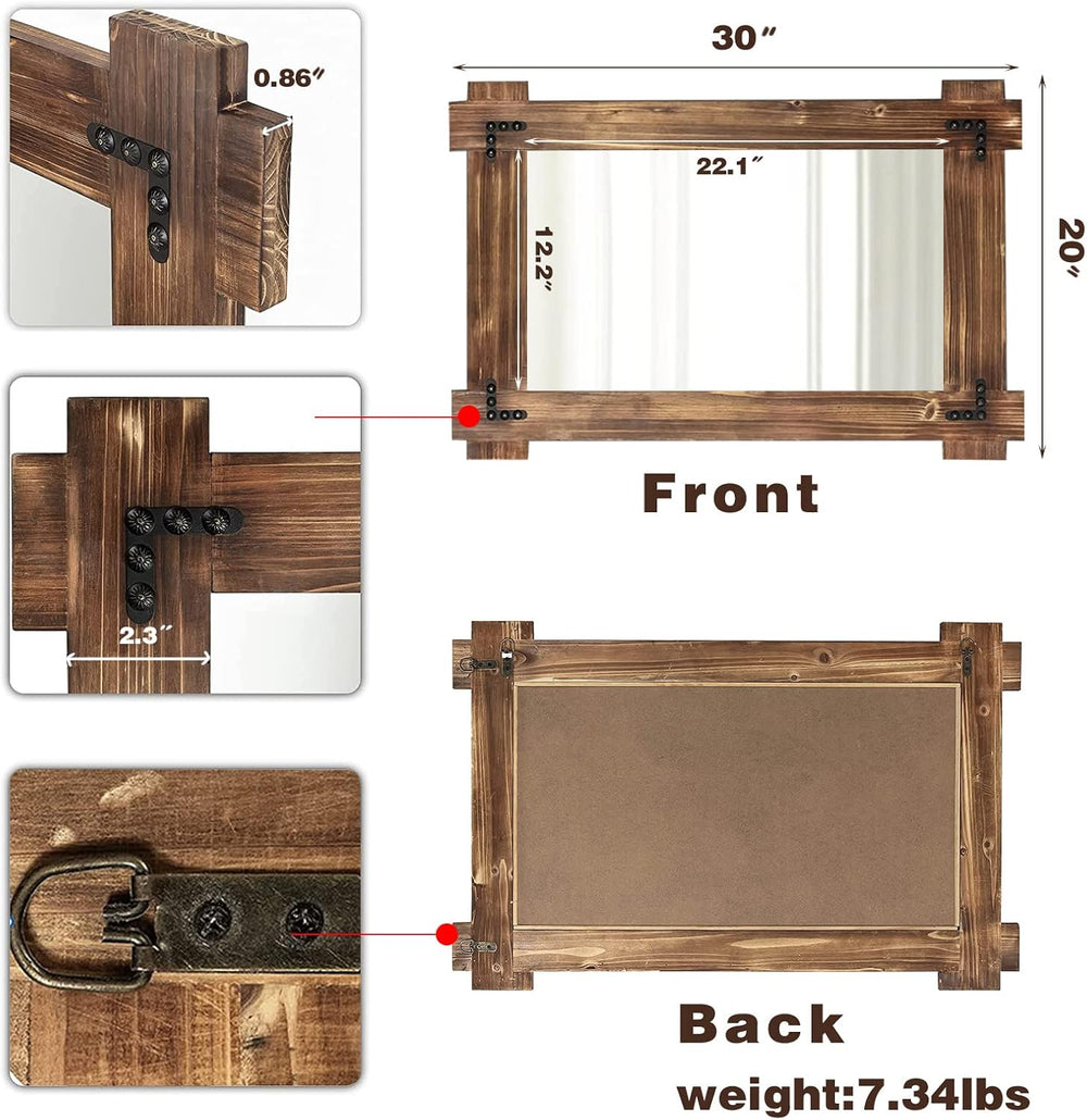 MeMoreCool Rustic Wood Bathroom Mirror 30x20 Inch, Farmhouse Vanity Mirror