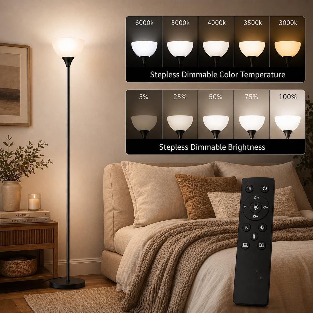 PESRAE Floor Lamp, Remote Control, Stepless Brightness & Color Temperature
