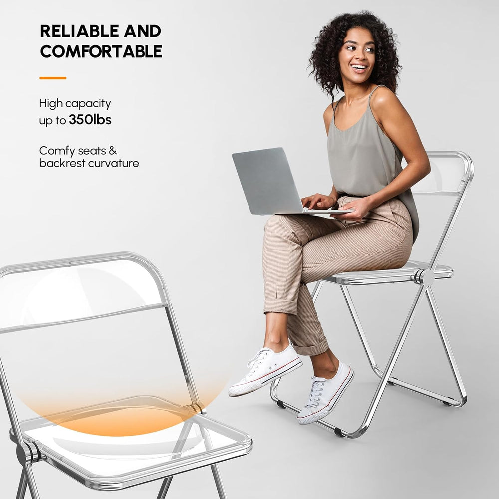 VINGLI Acrylic Folding Chairs 2 Pack, Clear Chair Foldable and Stackable, Pla...