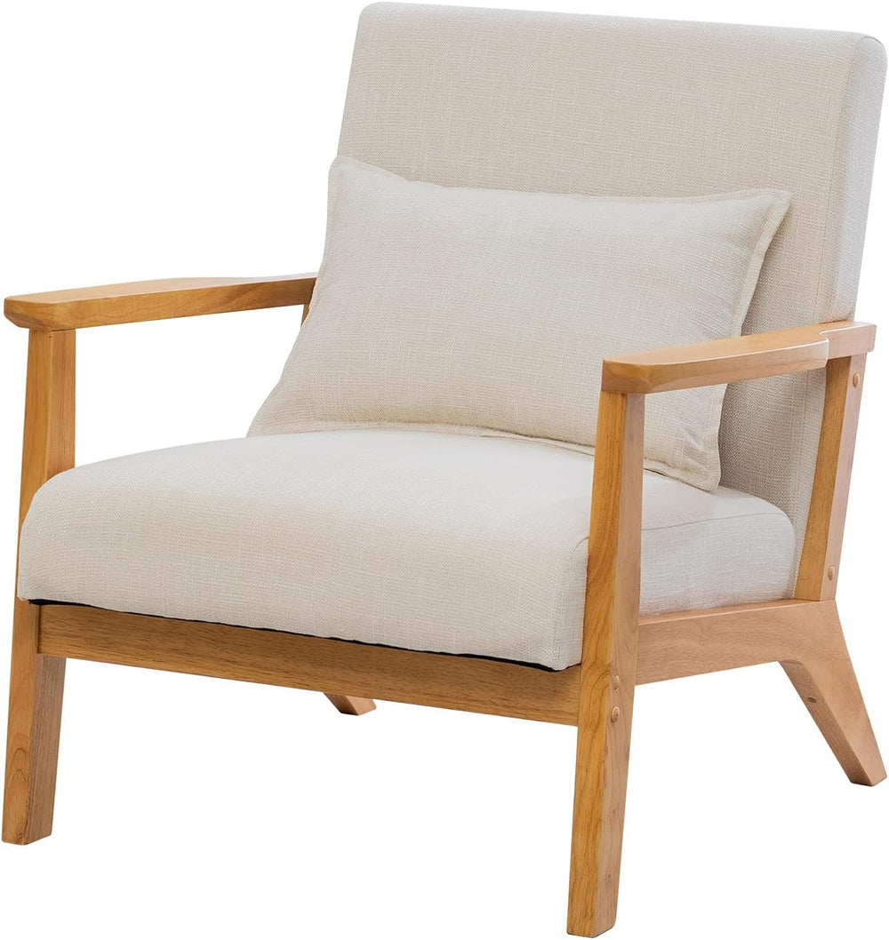 UNICOO Mid Century Modern Reading Chair with Wood Arms, Beige/Natural